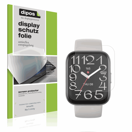 Matte Displayschutzfolie von dipos passend für Amazfit Bip 5 Unity, präziser Zuschnitt und blasenfrei montiert