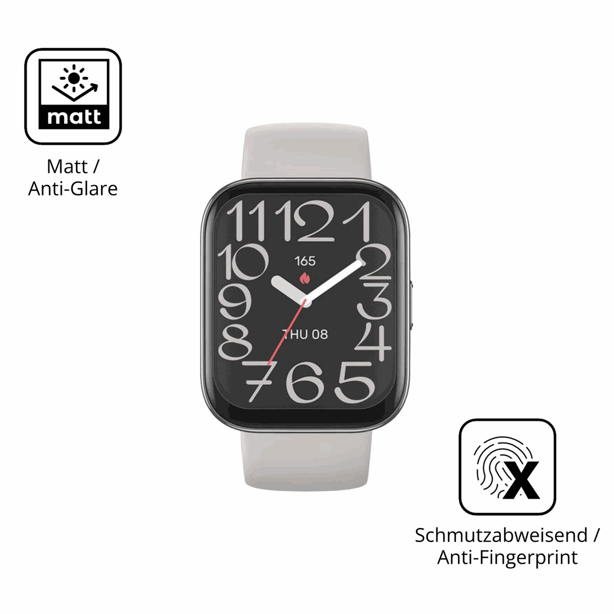 Dünne und entspiegelnde Folie passend zugeschnitten für Amazfit Bip 5 Unity