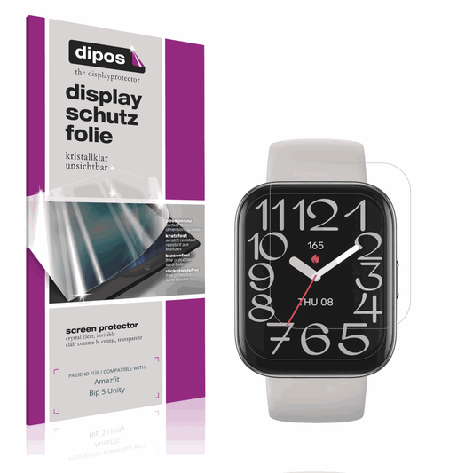 Klare Displayschutzfolie von dipos passend für Amazfit Bip 5 Unity, präziser Zuschnitt und blasenfrei montiert