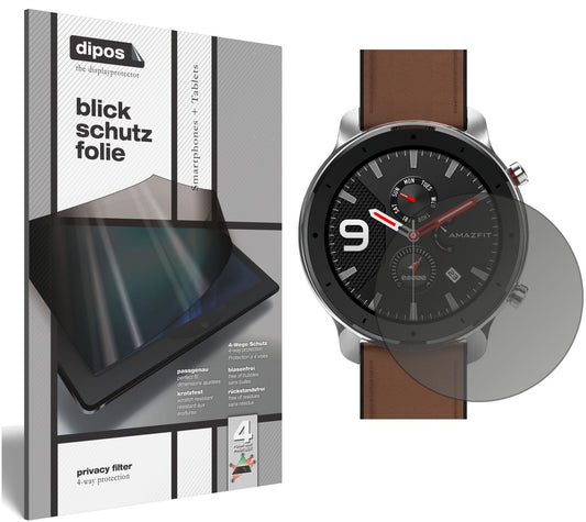 Blickschutzfolie von dipos passend für Amazfit GTR 47mm Smartwatch, präziser Zuschnitt und blasenfrei montiert
