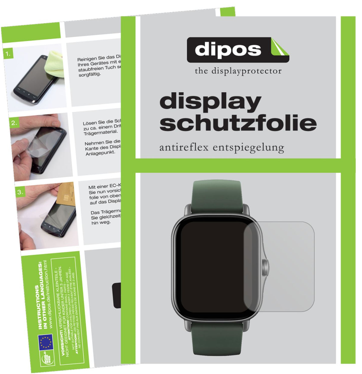 Matte Displayschutzfolie von dipos passend für Amazfit GTS 2e, präziser Zuschnitt und blasenfrei montiert
