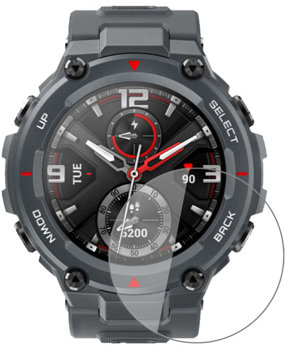AmazfitT-Rex Smartwatch mit aufgebrachter dipos Flex Schutzfolie, glasklare Darstellung ohne Einschränkungen