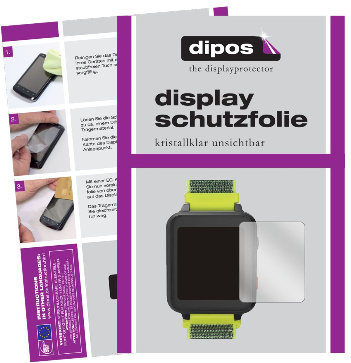Klare Displayschutzfolie von dipos passend für Anio 5 Smartwatch, präziser Zuschnitt und blasenfrei montiert