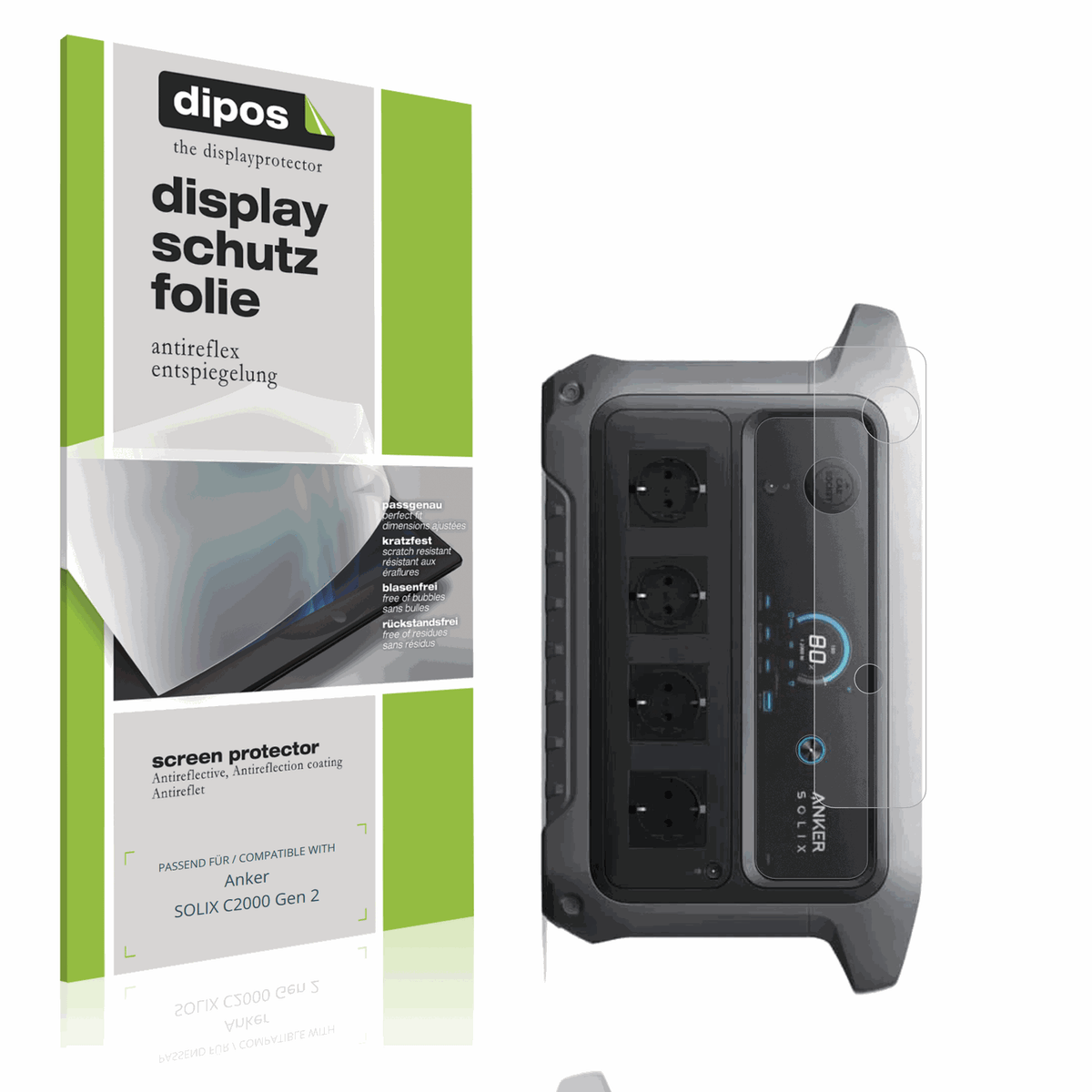 Matte Displayschutzfolie von dipos passend für Anker SOLIX C2000 Gen 2, präziser Zuschnitt und blasenfrei montiert