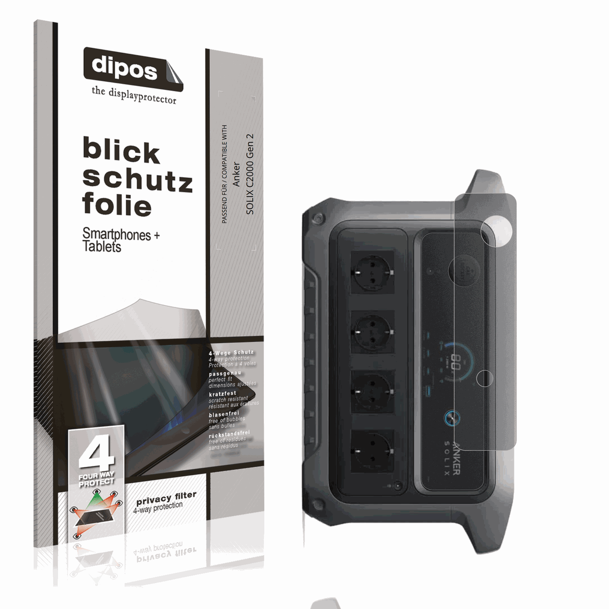 Blickschutzfolie von dipos passend für Anker SOLIX C2000 Gen 2, präziser Zuschnitt und blasenfrei montiert