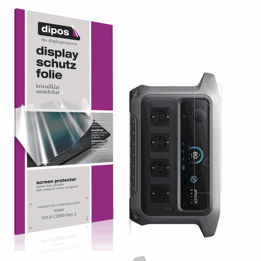 Klare Displayschutzfolie von dipos passend für Anker SOLIX C2000 Gen 2, präziser Zuschnitt und blasenfrei montiert