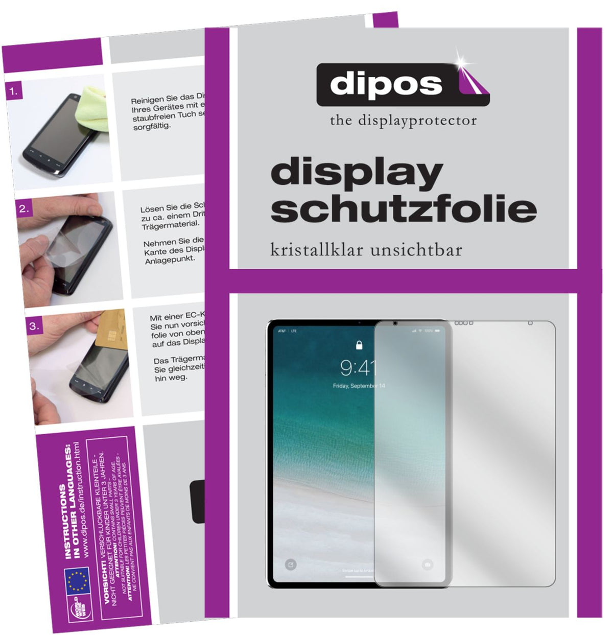Klare Displayschutzfolie von dipos passend für Apple iPad Pro 11 Zoll LTE (2020), präziser Zuschnitt und blasenfrei montiert