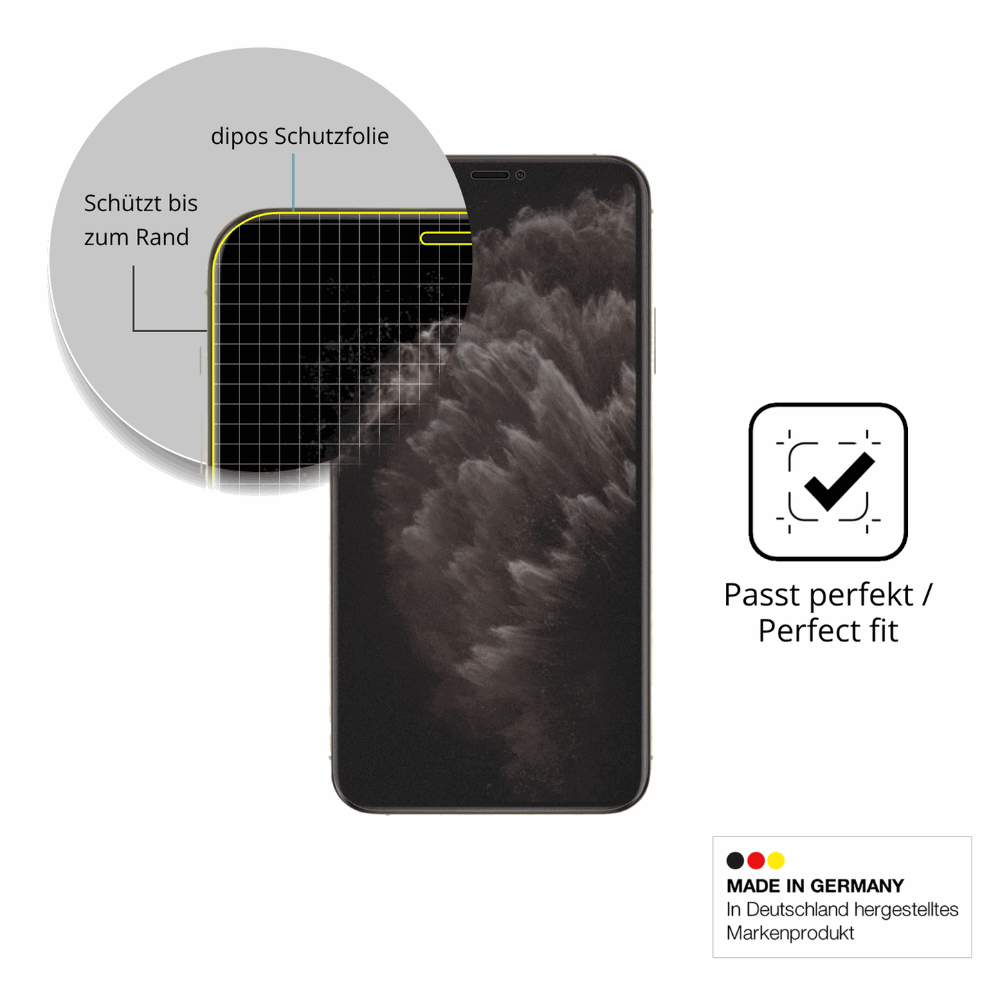 Schutz gegen Kratzer auf dem Apple iPhone 11 Pro Glas durch Schlüssel, Stöße gegen die Tischkante oder Stürze