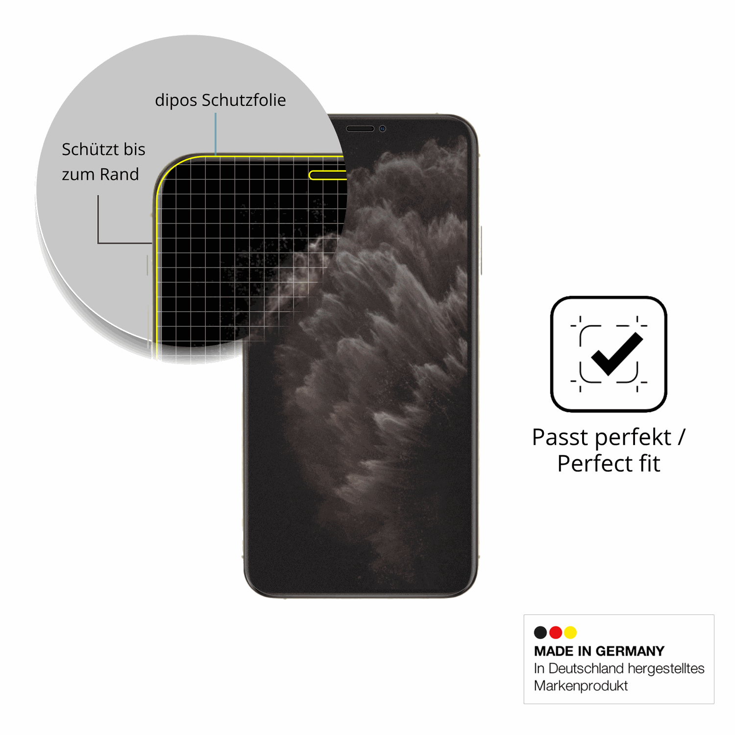 Schutz gegen Kratzer auf dem Apple iPhone 11 Pro Glas durch Schlüssel, Stöße gegen die Tischkante oder Stürze