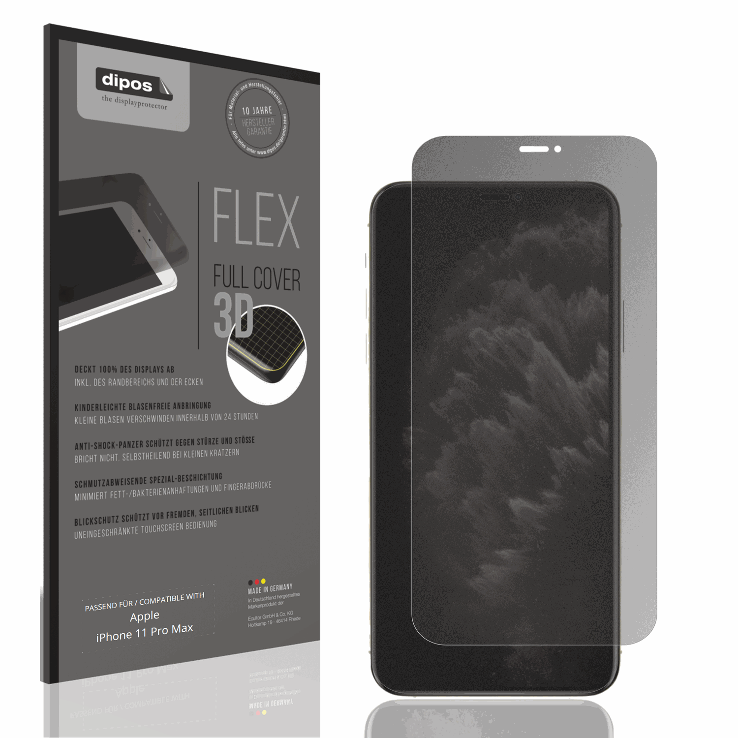 Blickschutzfolie von dipos passend für Apple iPhone 11 Pro Max, 100% Displayabdeckung und blasenfreie Montage