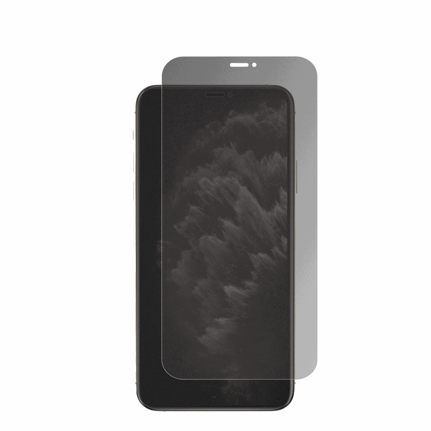 AppleiPhone 11 Pro Max mit aufgebrachter dipos Flex Schutzfolie, die seitliche Einblicke blockiert