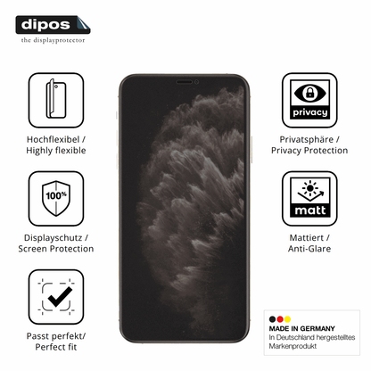 Flexible TPU-Folie passend zugeschnitten für Apple iPhone 11 Pro, mit Privatsphäre-Schutz durch Sichtschutz-Folie
