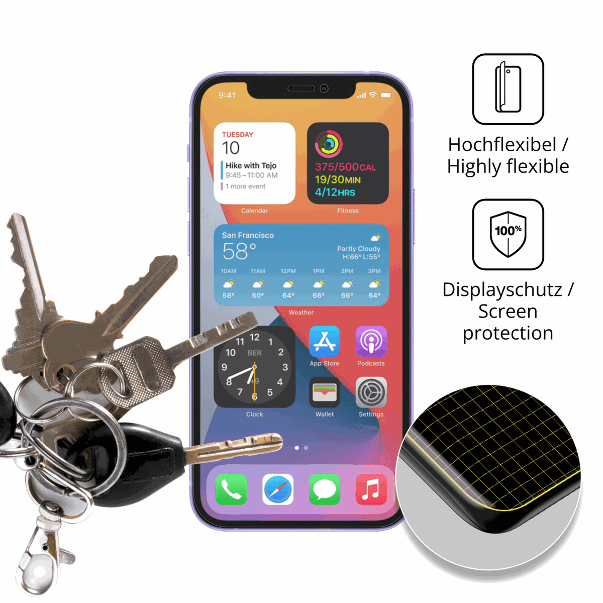dipos Displayschutz für Apple iPhone 12 Pro, transparente Oberfläche, perfekte Passform auch für die Rundungen