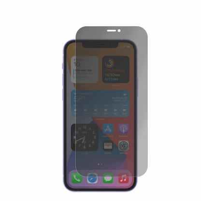 AppleiPhone 12 Pro Max mit aufgebrachter dipos Flex Schutzfolie, die seitliche Einblicke blockiert
