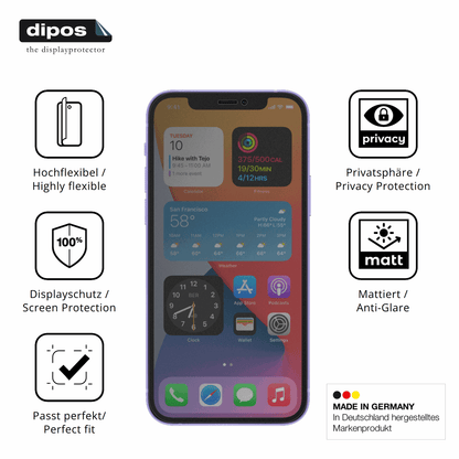 Flexible TPU-Folie passend zugeschnitten für Apple iPhone 12 Pro Max, mit Privatsphäre-Schutz durch Sichtschutz-Folie