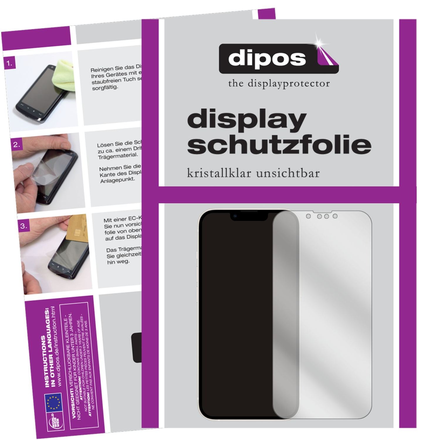 Klare Displayschutzfolie von dipos passend für Apple iPhone 13 mini, präziser Zuschnitt und blasenfrei montiert