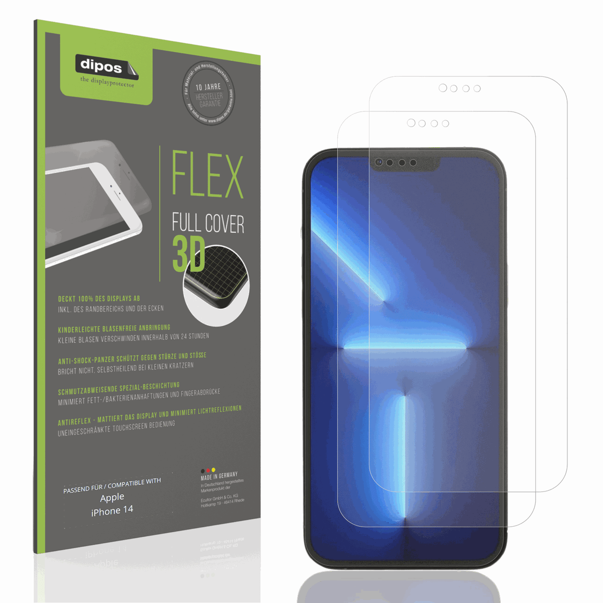 Matte Displayschutzfolie von dipos passend für Apple iPhone 14, 100% Displayabdeckung und blasenfreie Montage