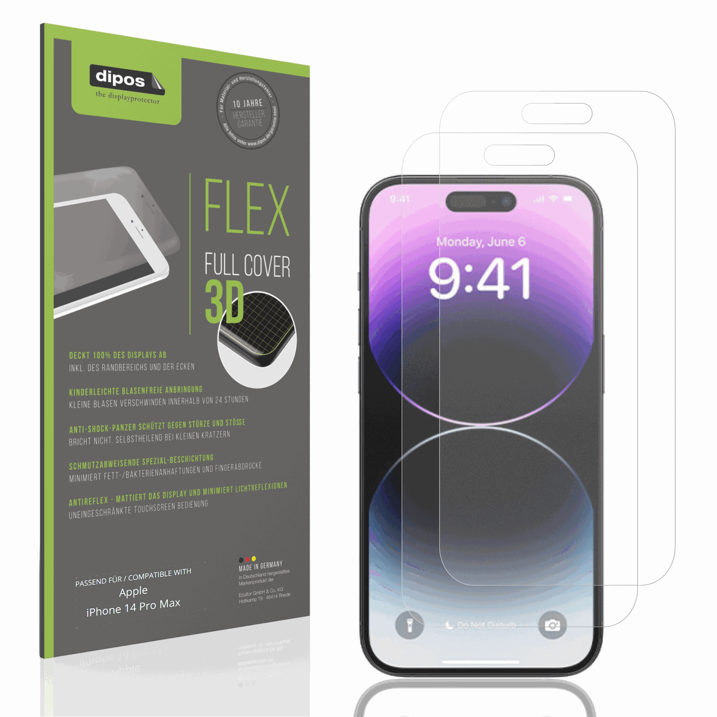 Matte Displayschutzfolie von dipos passend für Apple iPhone 14 Pro Max, 100% Displayabdeckung und blasenfreie Montage