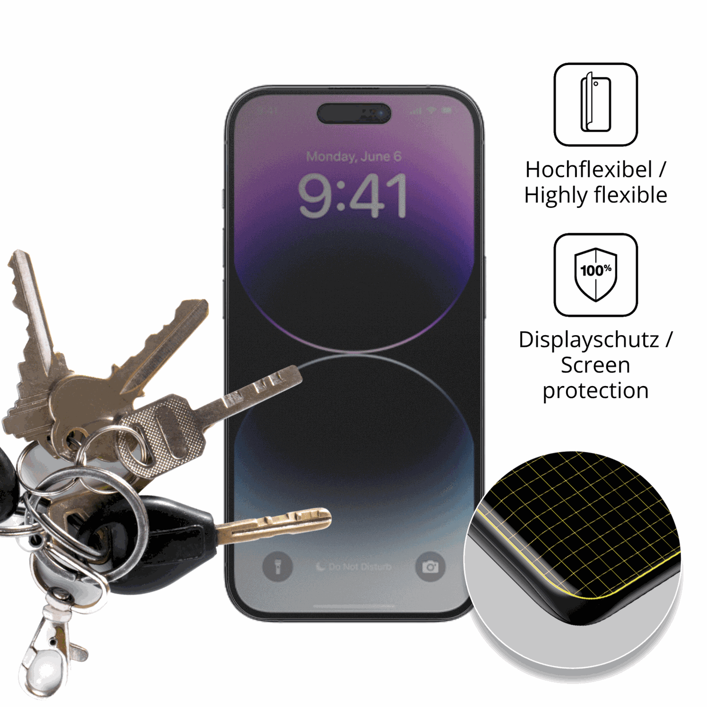 dipos Displayschutz für Apple iPhone 14 Pro Max, mit Blickschutzfilter und perfekter Passform auch für die Rundungen