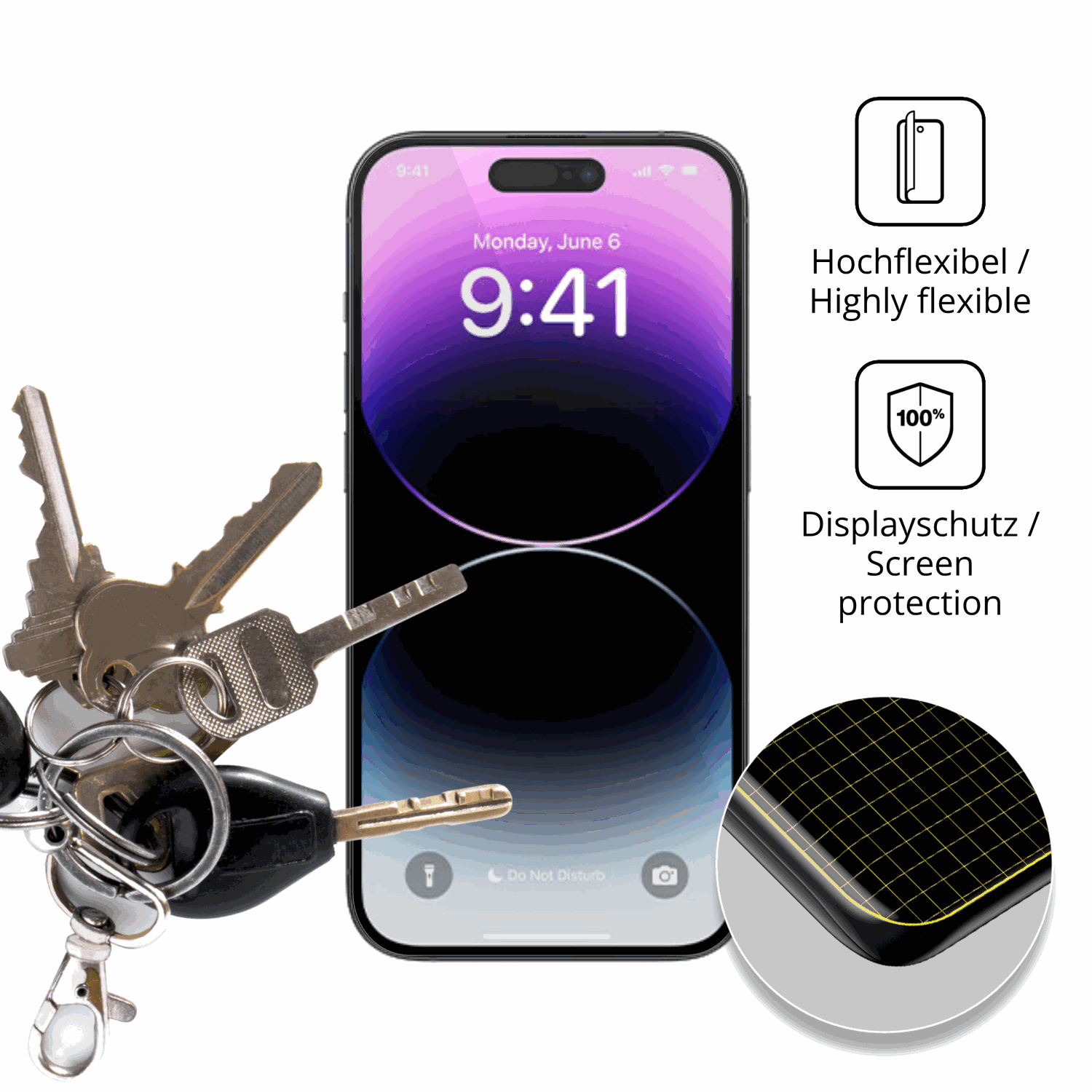 dipos Displayschutz für Apple iPhone 14 Pro Max, transparente Oberfläche, geringe Dicke und perfekte Passform