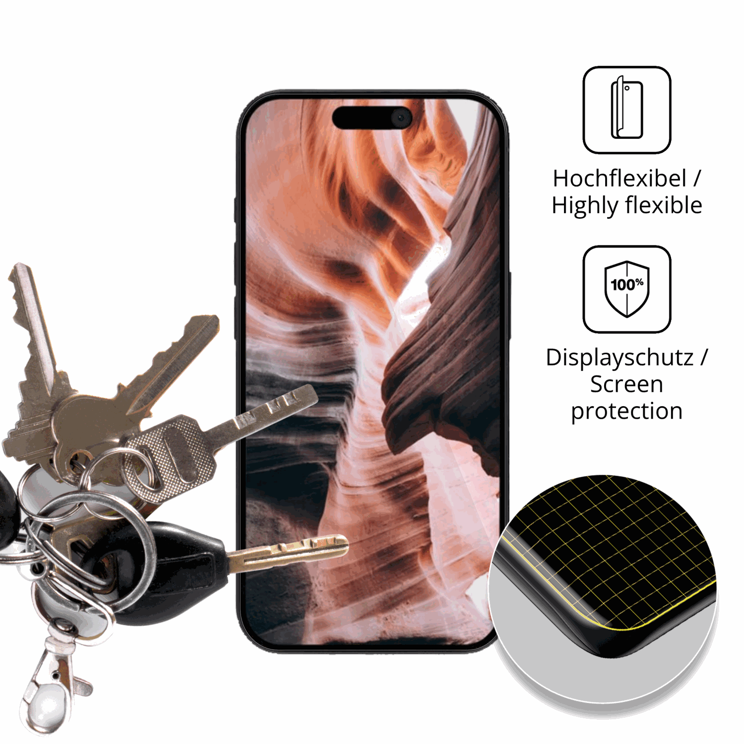 dipos Displayschutz für Apple iPhone 15, transparente Oberfläche, geringe Dicke und perfekte Passform