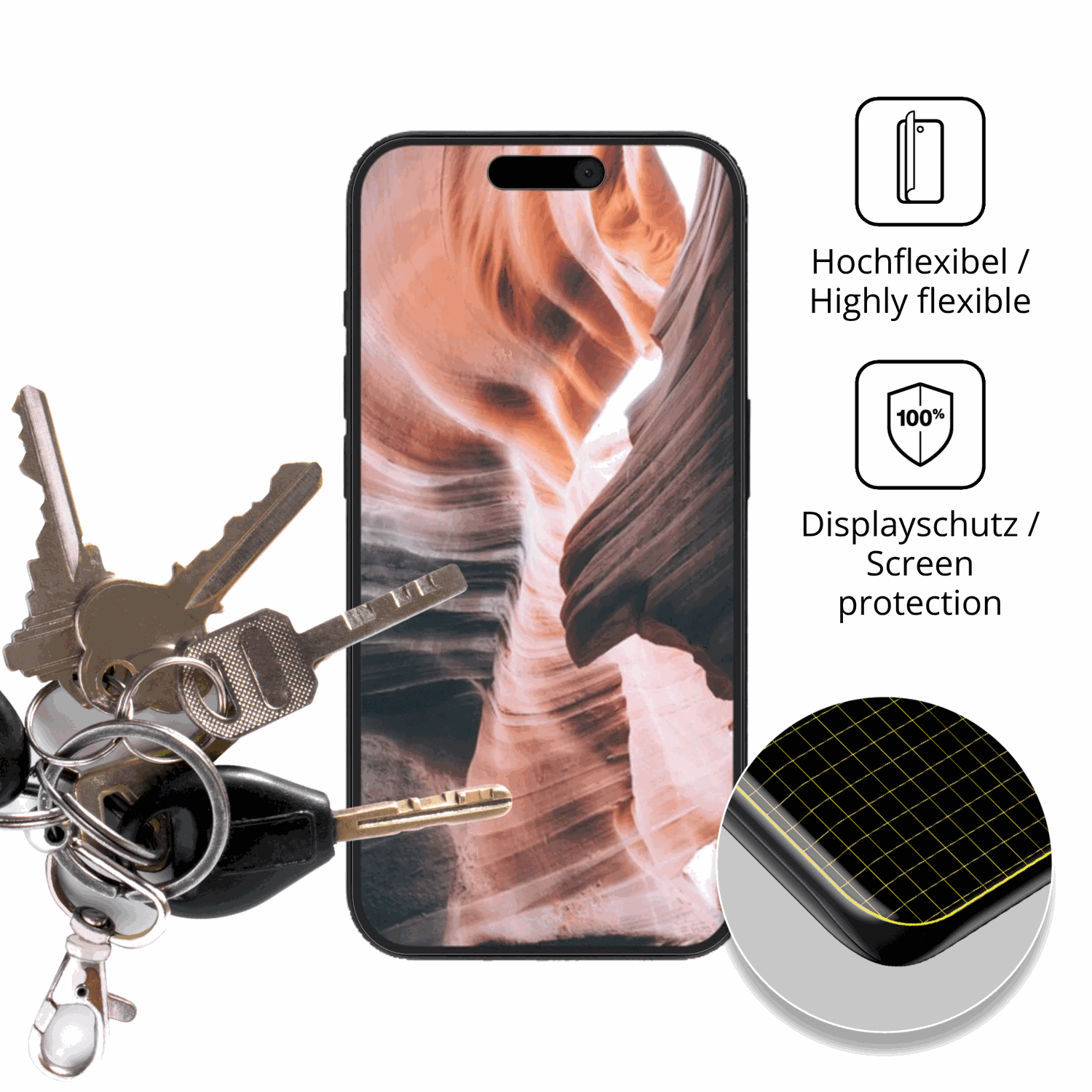 dipos Displayschutz für Apple iPhone 15 Pro, transparente Oberfläche, perfekte Passform auch für die Rundungen