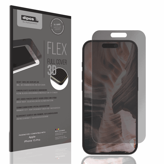 Blickschutzfolie von dipos passend für Apple iPhone 15 Pro, 100% Displayabdeckung und blasenfreie Montage