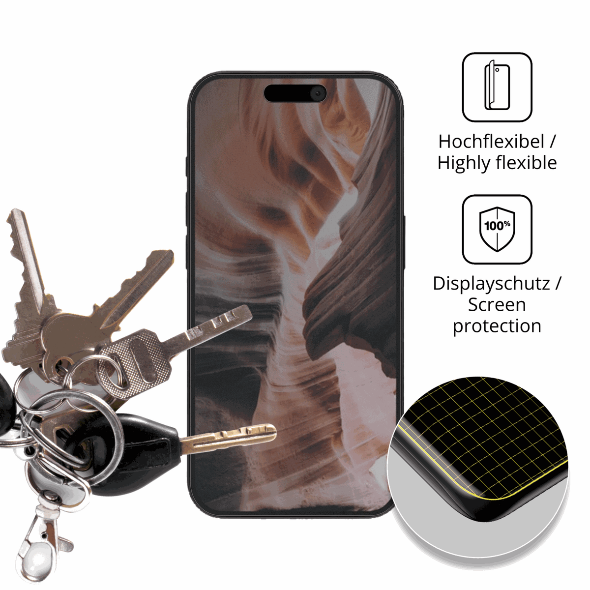 dipos Displayschutz für Apple iPhone 15 Pro, mit Blickschutzfilter und perfekter Passform auch für die Rundungen
