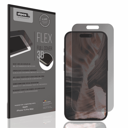 Blickschutzfolie von dipos passend für Apple iPhone 15 Pro Max, 100% Displayabdeckung und blasenfreie Montage