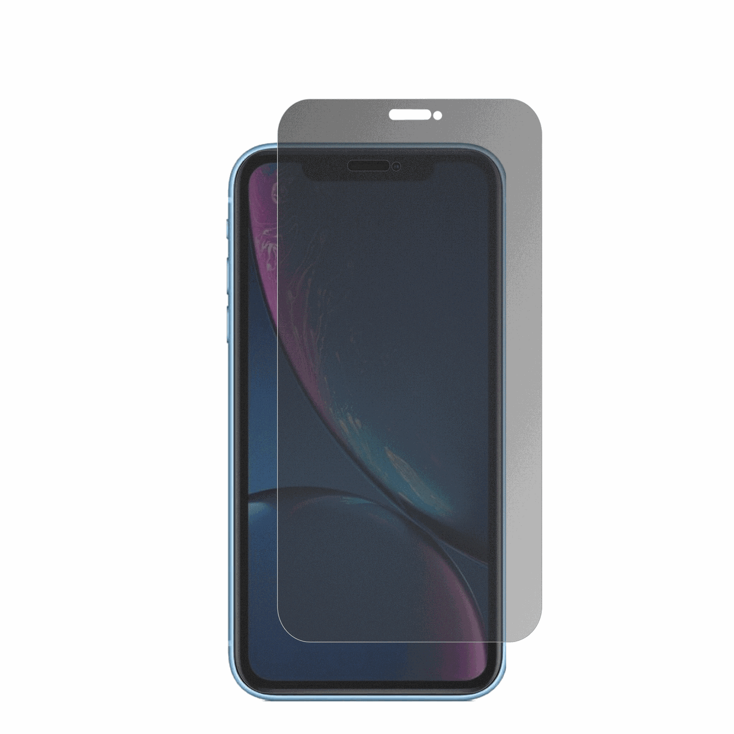 AppleiPhone XR mit aufgebrachter dipos Flex Schutzfolie, die seitliche Einblicke blockiert