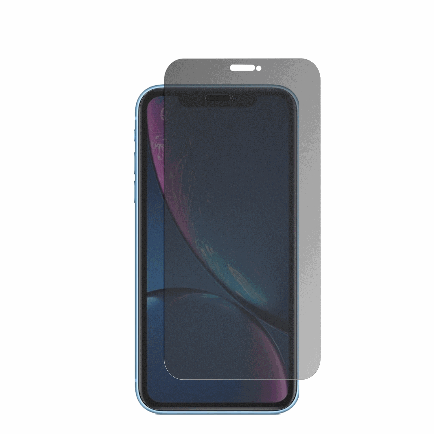 AppleiPhone XR mit aufgebrachter dipos Flex Schutzfolie, die seitliche Einblicke blockiert