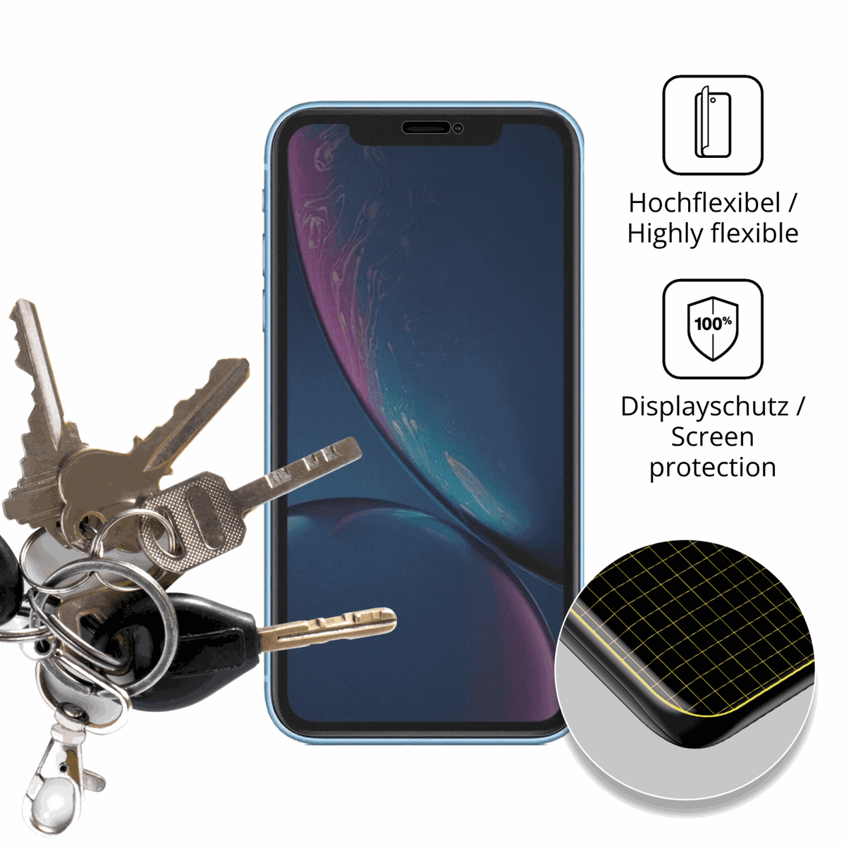 dipos Displayschutz für Apple iPhone XR, mit Blickschutzfilter und perfekter Passform auch für die Rundungen