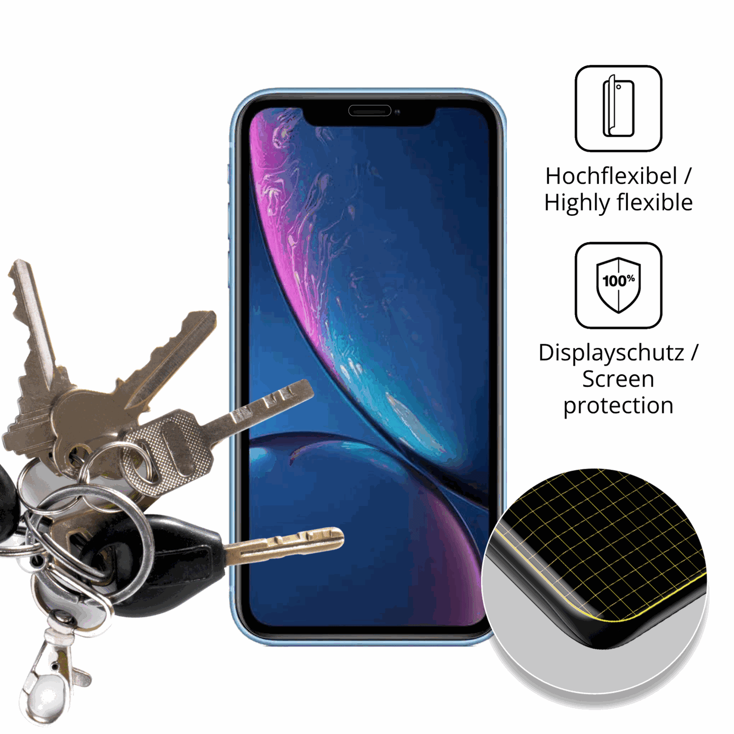 dipos Displayschutz für Apple iPhone XR, transparente Oberfläche, geringe Dicke und perfekte Passform