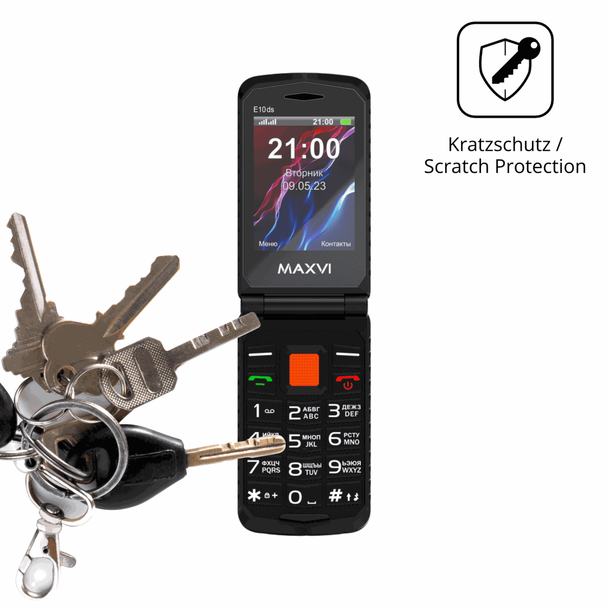 Schutz gegen Kratzer auf dem Maxvi E10ds Glas durch Schlüssel oder Ähnliches