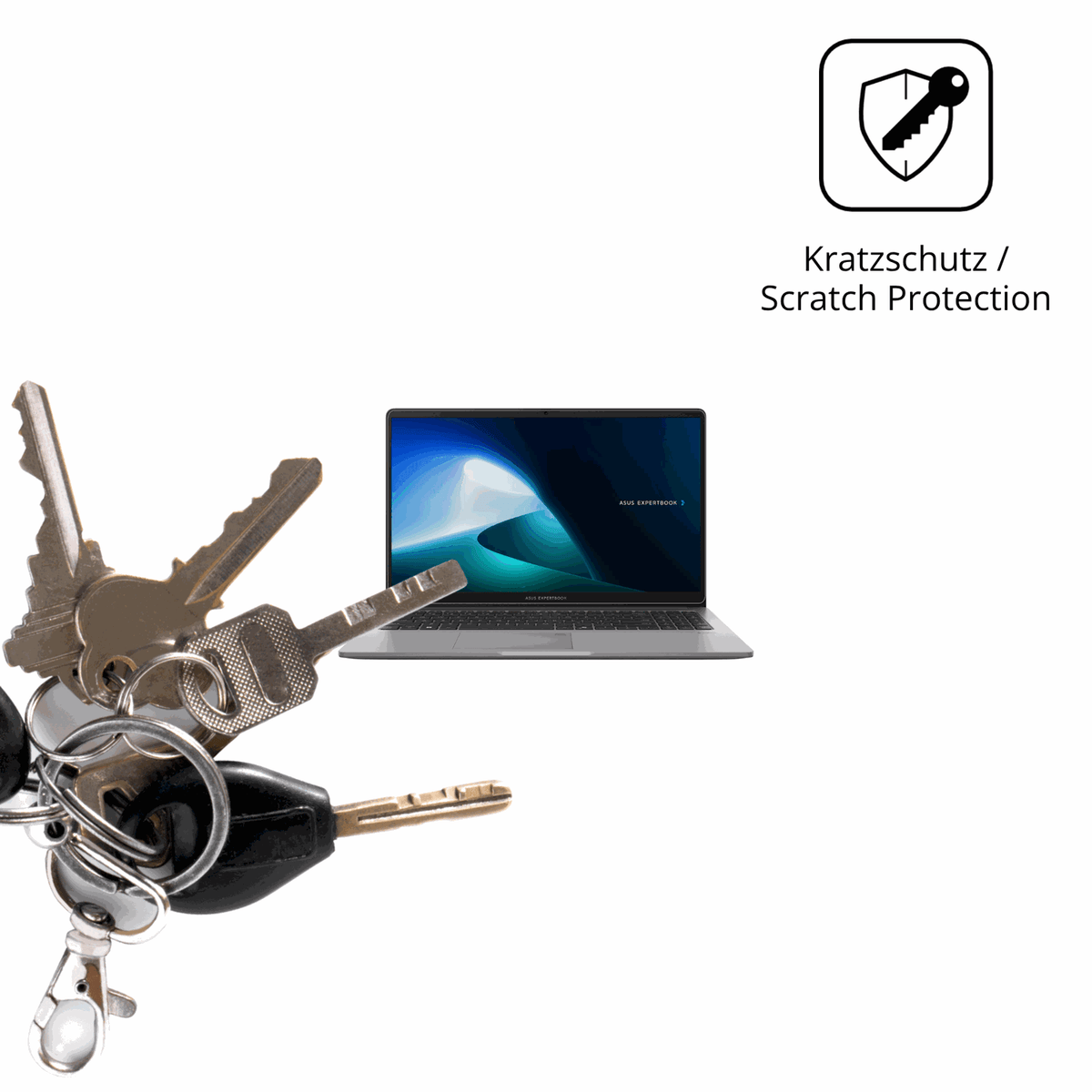 Schutz gegen Kratzer auf dem Asus ExpertBook P1 Glas durch Schlüssel oder Ähnliches