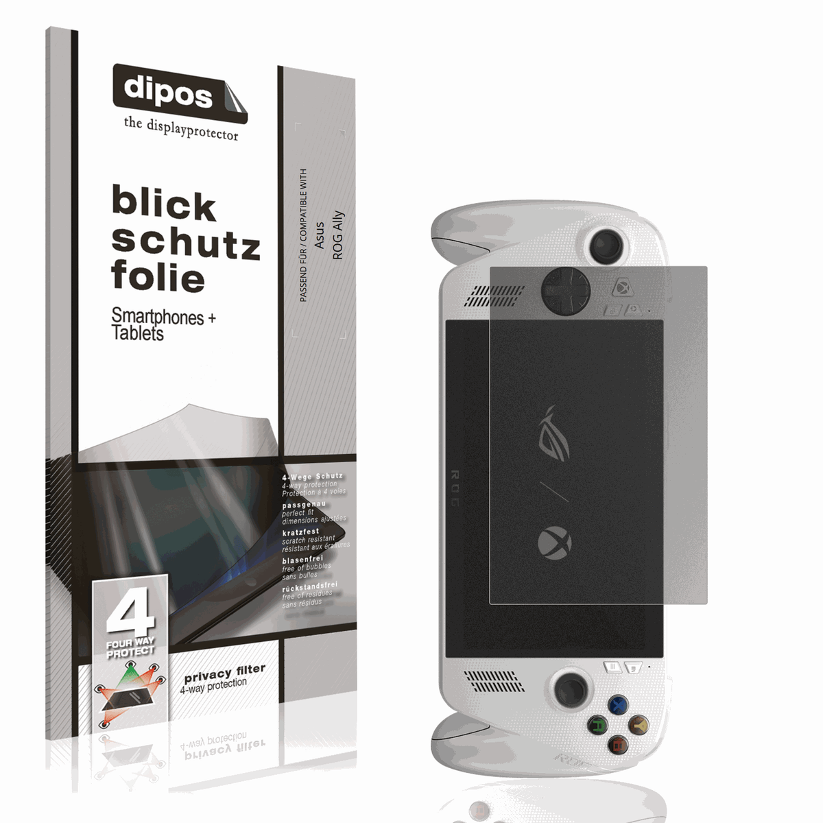 Blickschutzfolie von dipos passend für Asus ROG Ally, präziser Zuschnitt und blasenfrei montiert