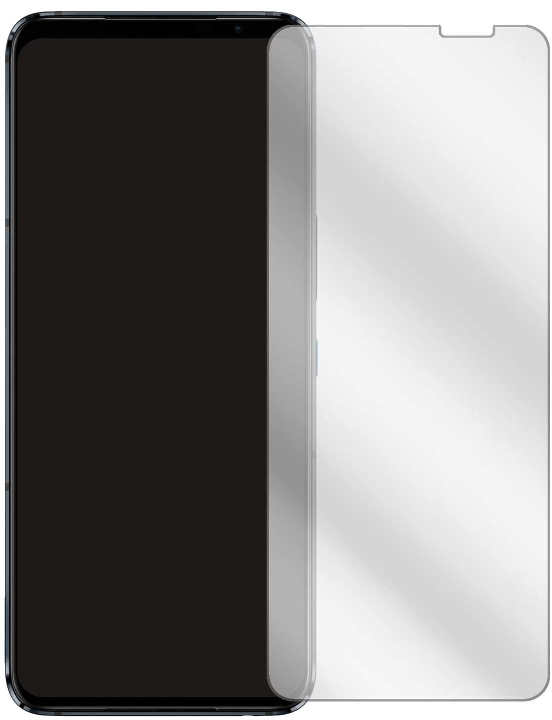 AsusROG Phone 5 Pro mit aufgebrachter dipos Displayschutzfolie, glasklare Darstellung ohne Einschränkungen