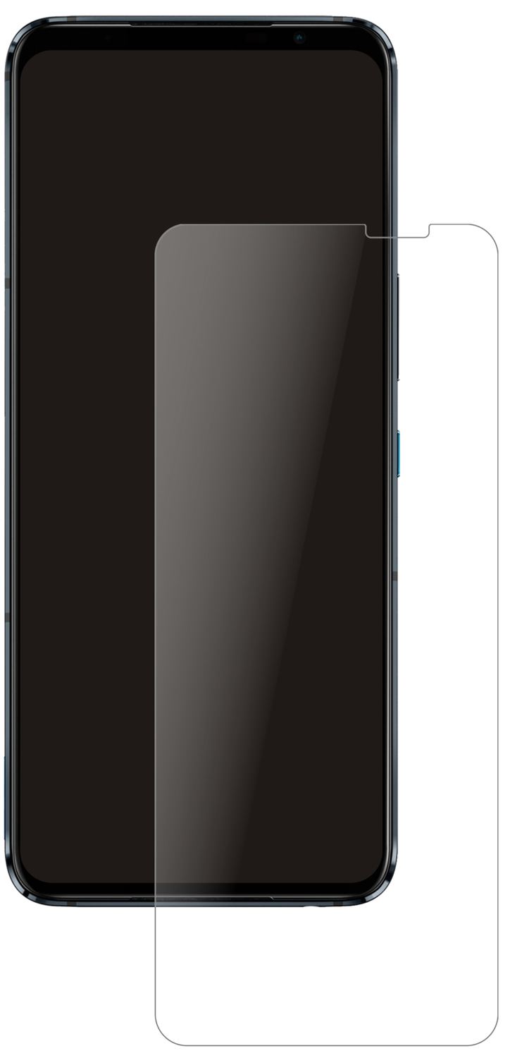 AsusROG Phone 5 Pro mit aufgebrachter dipos Panzerfolie, die lästige Fingerabdrücke minimiert