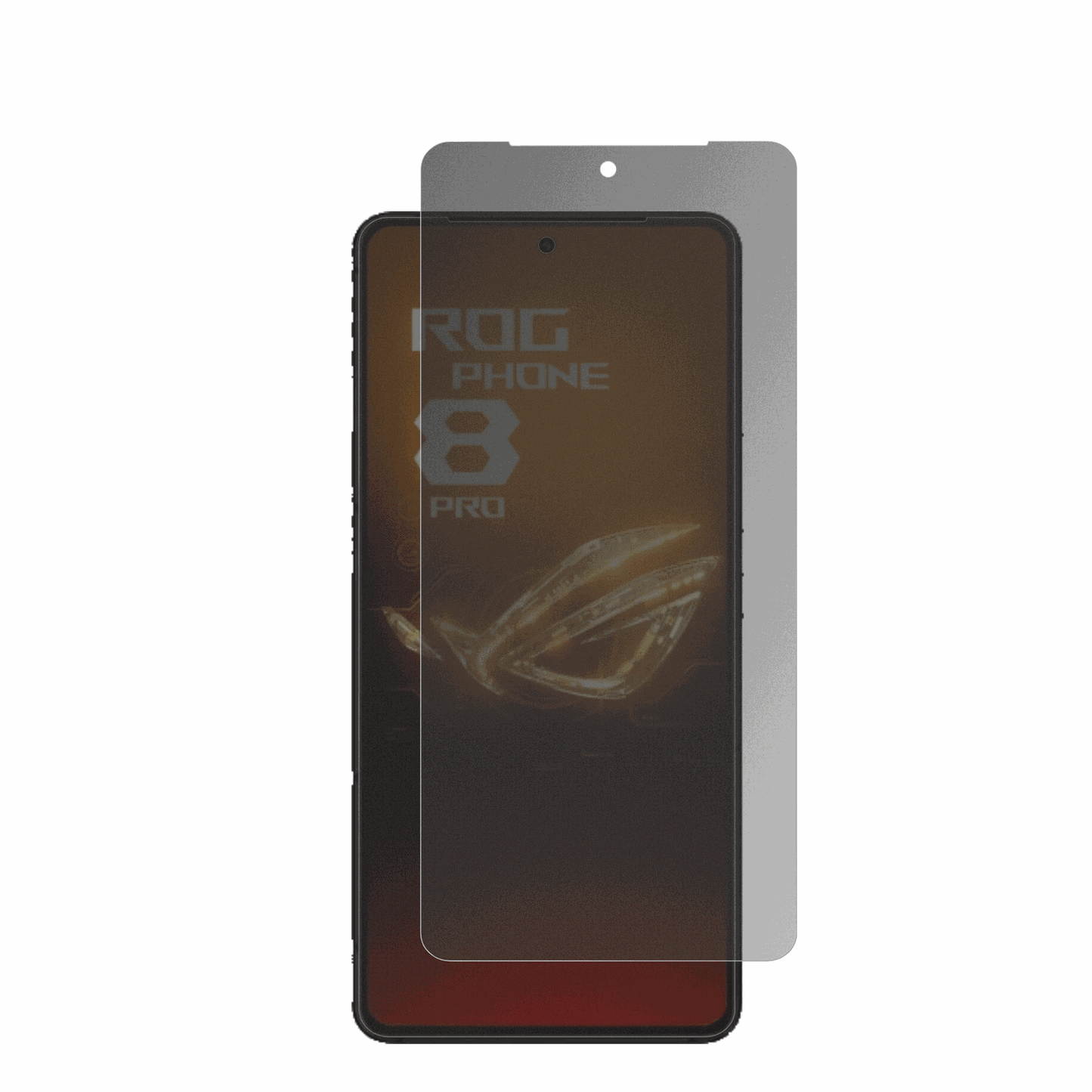 AsusRog Phone 8 Pro mit aufgebrachter dipos Flex Schutzfolie, die seitliche Einblicke blockiert