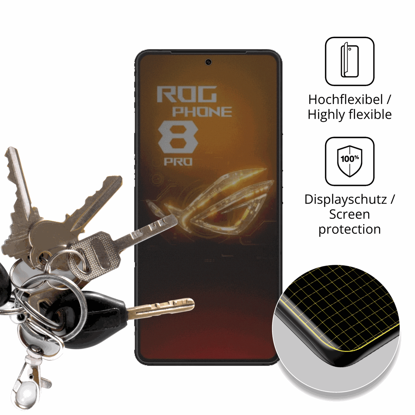 dipos Displayschutz für Asus Rog Phone 8 Pro, mit Blickschutzfilter und perfekter Passform auch für die Rundungen