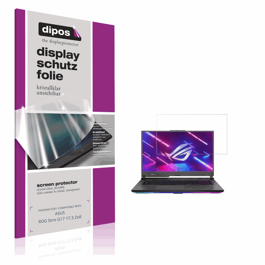 Klare Displayschutzfolie von dipos passend für ASUS ROG Strix G17 17.3 Zoll, präziser Zuschnitt und blasenfrei montiert