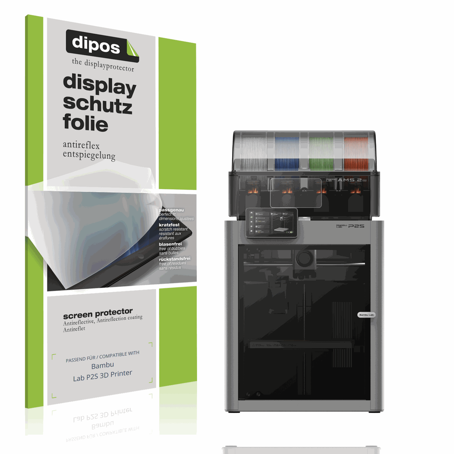 Matte Displayschutzfolie von dipos passend für Bambu Lab P2S 3D Printer, präziser Zuschnitt und blasenfrei montiert