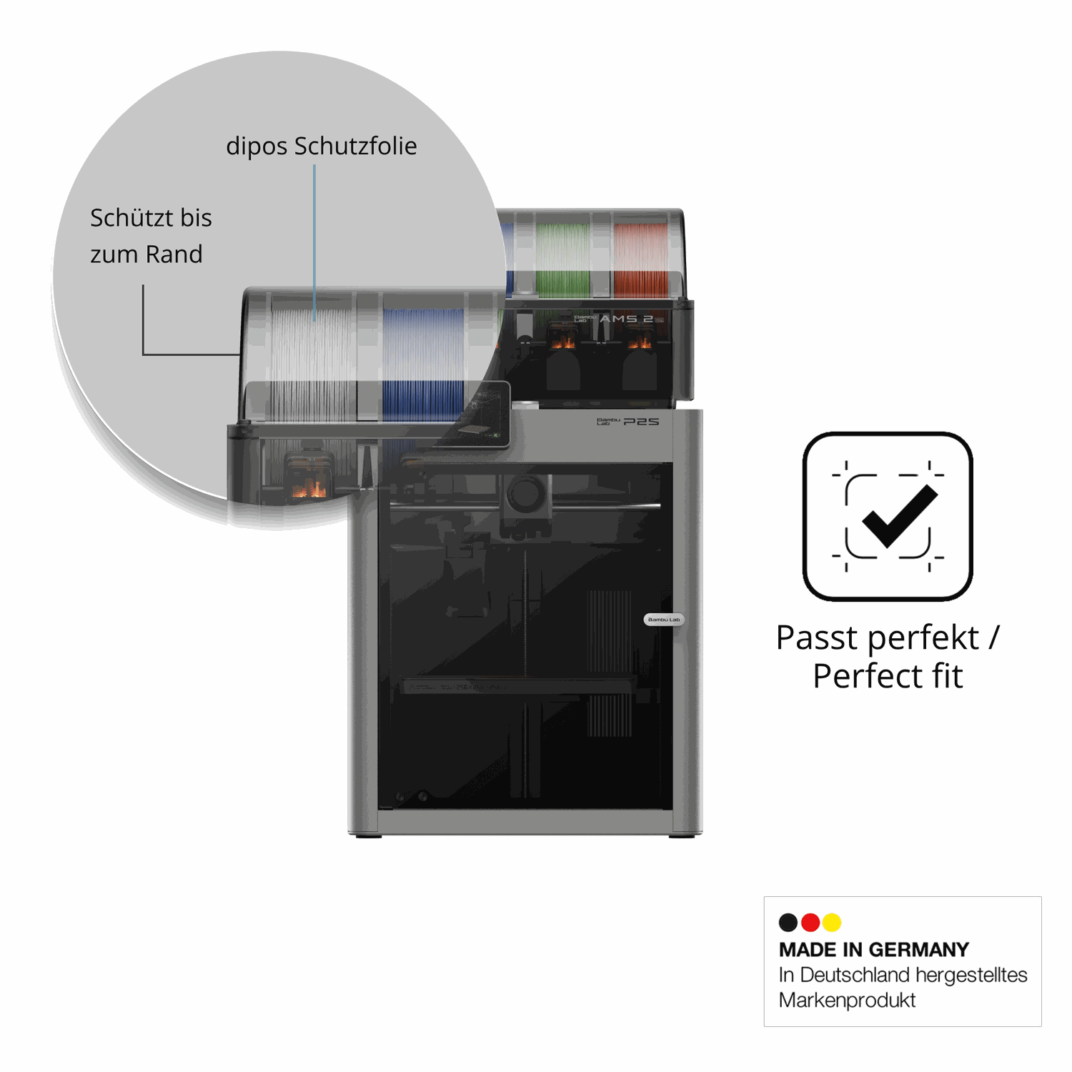 Schutz gegen Kratzer auf dem Bambu Lab P2S 3D Printer Glas durch Schlüssel oder Ähnliches