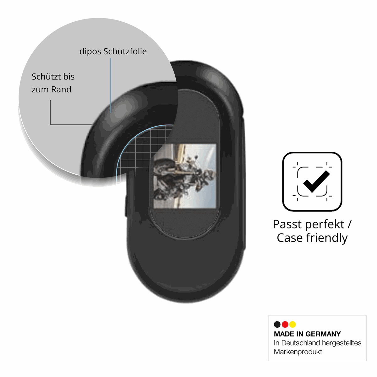 Schutzglasfolie mit optimaler Passform, zur Verwendung mit Hüllen geeignet