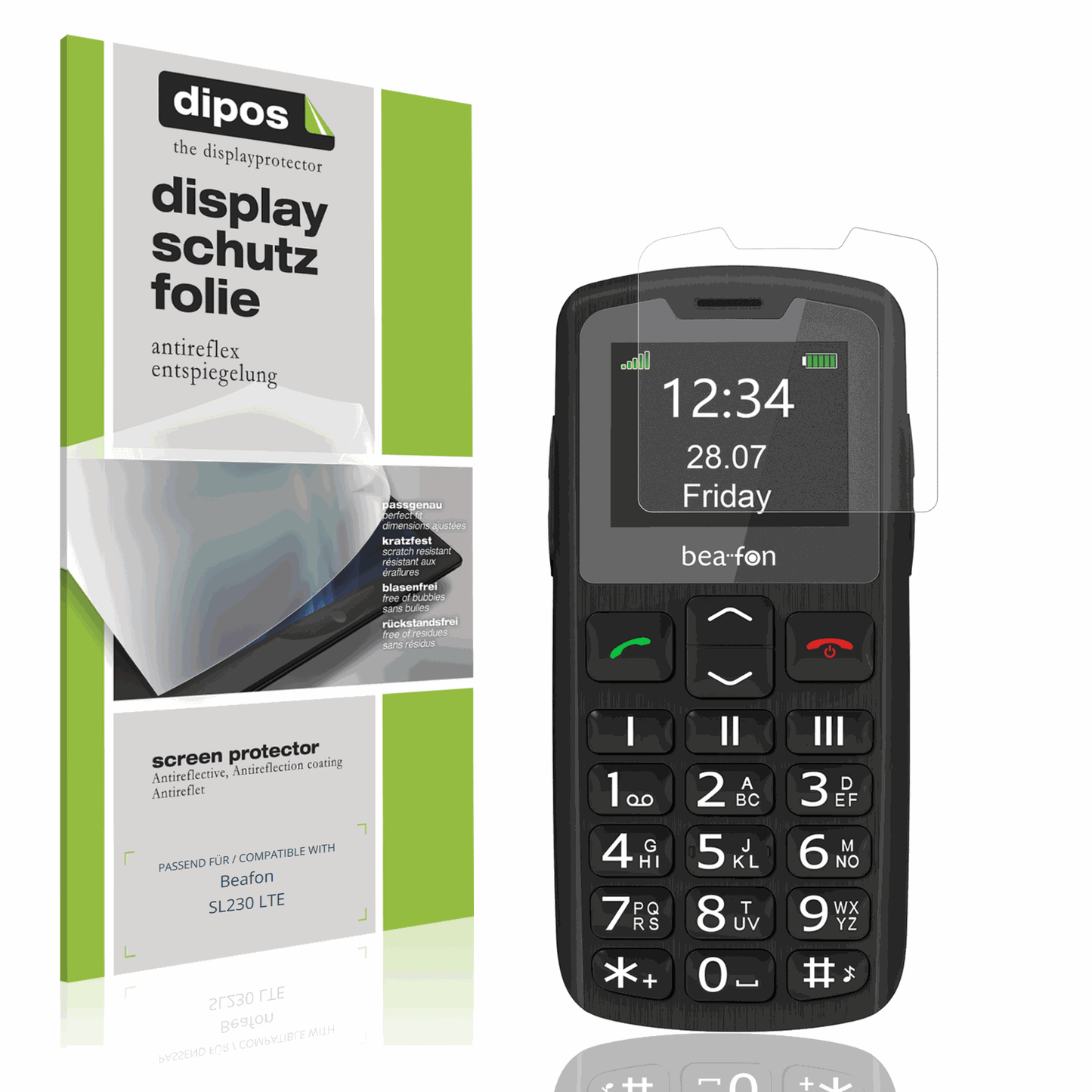 Matte Displayschutzfolie von dipos passend für Beafon SL230 LTE, präziser Zuschnitt und blasenfrei montiert