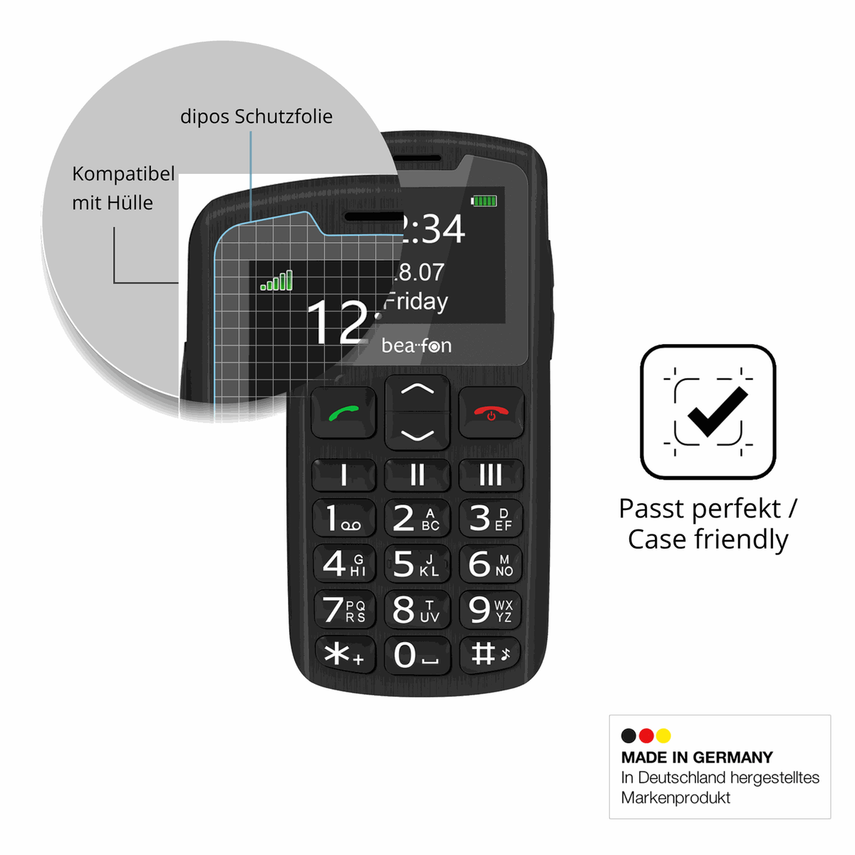 Schutzfolie mit optimaler Passform, zur Verwendung mit Hüllen geeignet