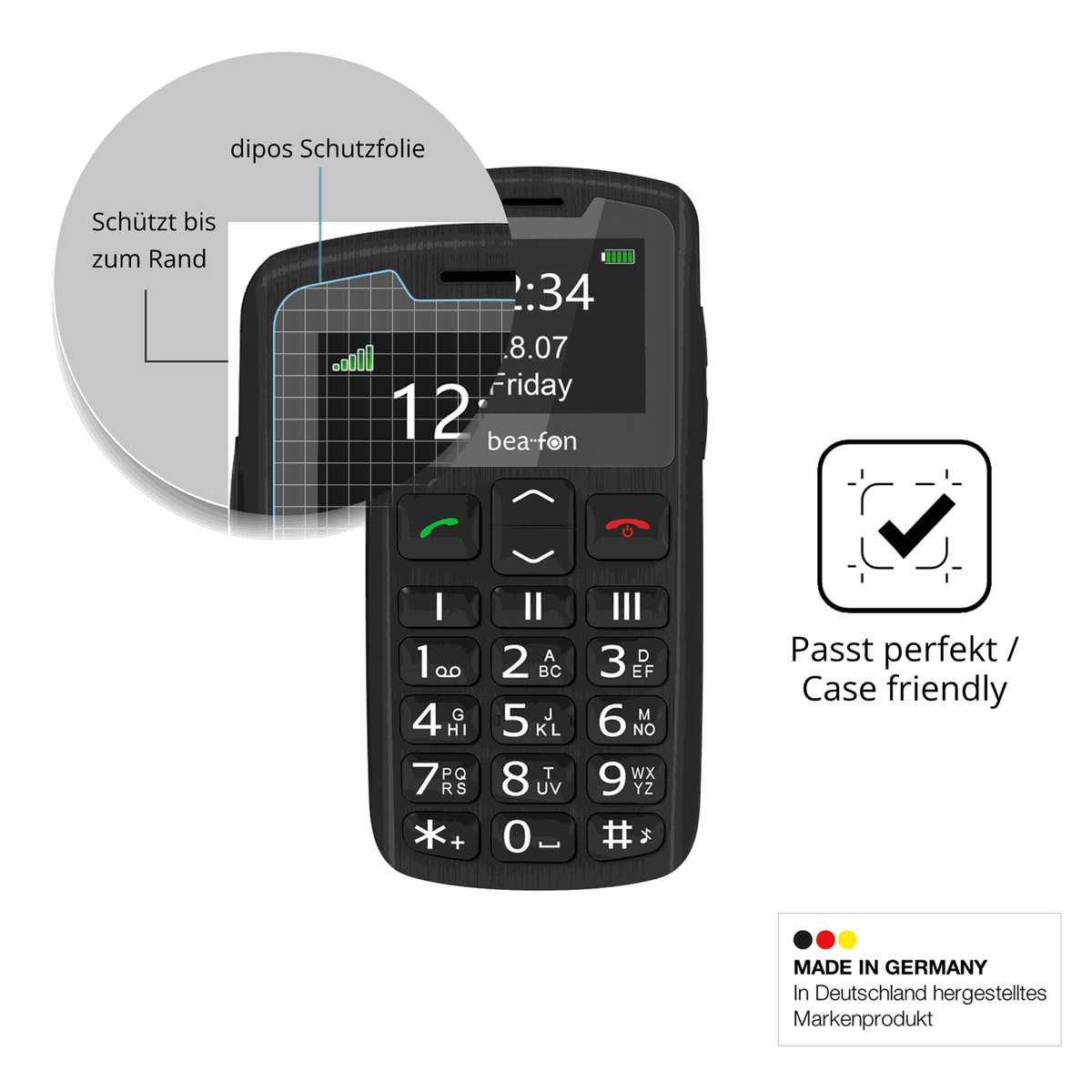 Schutzglasfolie mit optimaler Passform, zur Verwendung mit Hüllen geeignet