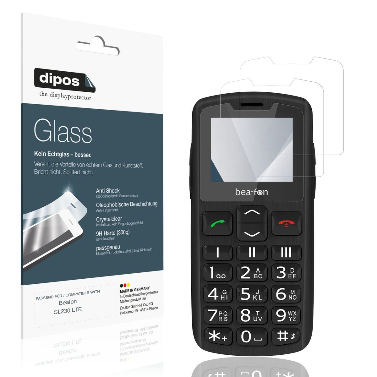 Klare Displayschutzfolie von dipos passend für Beafon SL230 LTE, 9H kratzfest und blasenfrei montiert
