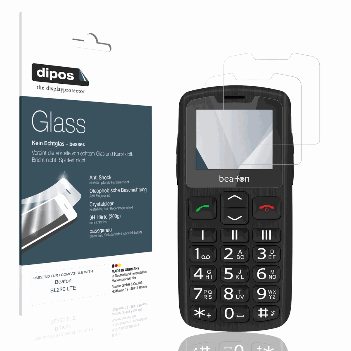 Klare Displayschutzfolie von dipos passend für Beafon SL230 LTE, 9H kratzfest und blasenfrei montiert