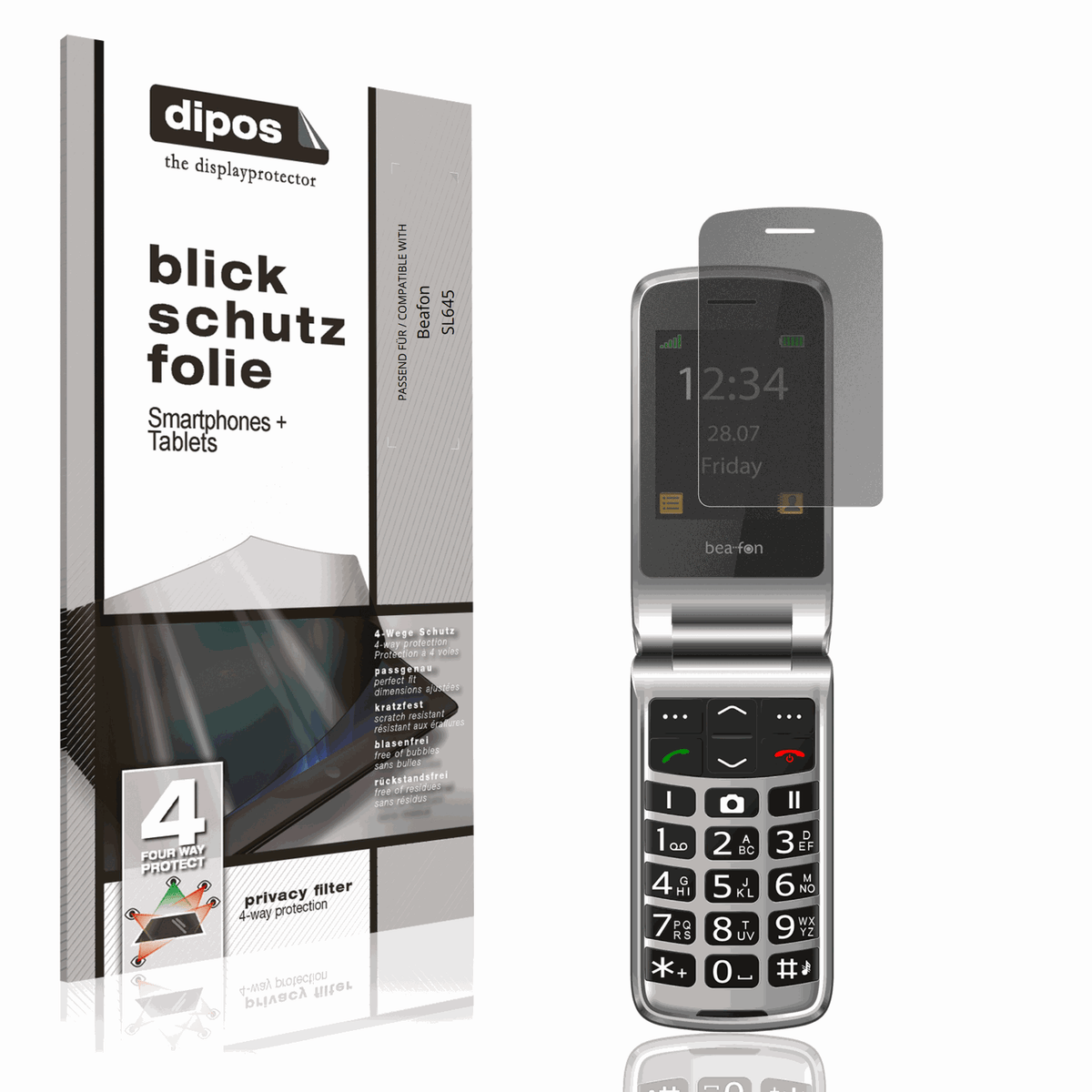 Blickschutzfolie von dipos passend für Beafon SL645, präziser Zuschnitt und blasenfrei montiert